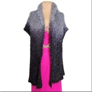 Roz & Ali Fuzzy Ombré Open Front Shimmery Sweater Vest NWT Women’s 18/20
